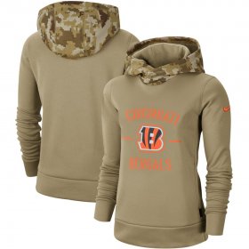 Wholesale Cheap Women\'s Cincinnati Bengals Nike Khaki 2019 Salute to Service Therma Pullover Hoodie