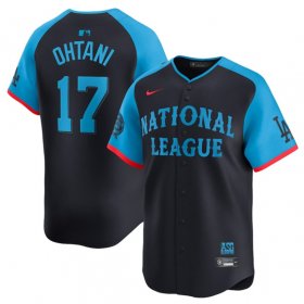 Cheap Men\'s National League #17 Shohei Ohtani Navy 2024 All-Star Limited Stitched Baseball Jersey