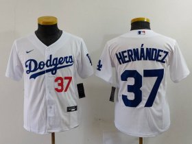 Youth Los Angeles Dodgers #37 Teoscar Hernandez Number White Cool Base Stitched Jersey