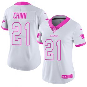 Wholesale Cheap Nike Panthers #21 Jeremy Chinn White/Pink Women\'s Stitched NFL Limited Rush Fashion Jersey