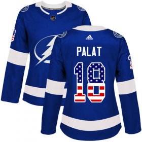 Cheap Adidas Lightning #18 Ondrej Palat Blue Home Authentic USA Flag Women\'s Stitched NHL Jersey