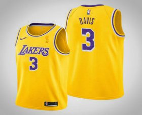 Wholesale Cheap Men\'s Los Angeles Lakers #3 Anthony Davis 2020 NBA Finals Champions Icon Yellow Jersey