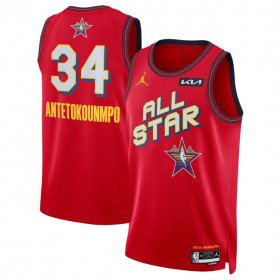 Cheap Men\'s 2025 All-Star #34 Giannis Antetokounmpo Red Stitched Basketball Jersey