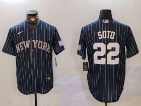 Men\'s New York Yankees #22 Juan Soto Navy Pinstripe Fashion Cool Base Jersey