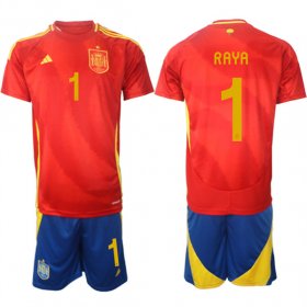 Men\'s Spain Team #1 David Raya 2024-25 Red Home Soccer Jersey Suit