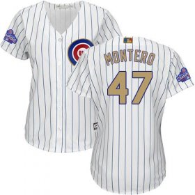 Wholesale Cheap Cubs #47 Miguel Montero White(Blue Strip) 2017 Gold Program Cool Base Women\'s Stitched MLB Jersey