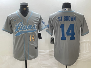 Cheap Men's Detroit Lions #14 Amon-Ra St. Brown Number Gray Cool Base Stitched Baseball Jerseys