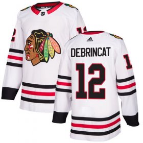 Wholesale Cheap Adidas Blackhawks #12 Alex DeBrincat White Road Authentic Stitched NHL Jersey