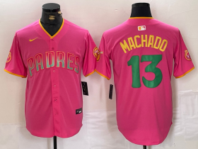 Wholesale Cheap Men\'s San Diego Padres #13 Manny Machado Pink Cool Base Stitched Baseball Jersey