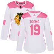 Wholesale Cheap Adidas Blackhawks #19 Jonathan Toews White/Pink Authentic Fashion Women's Stitched NHL Jersey