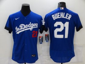 Wholesale Cheap Men\'s Los Angeles Dodgers #21 Walker Buehler Blue 2021 City Connect Flex Base Stitched Jersey