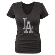 Wholesale Cheap Women's Los Angeles Dodgers Fanatics Apparel Platinum Collection V-Neck Tri-Blend T-Shirt Black