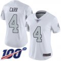 Wholesale Cheap Nike Raiders #4 Derek Carr White Women's Stitched NFL Limited Rush 100th Season Jersey