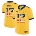 Wholesale Cheap West Virginia Mountaineers 12 Geno Smith Yellow USA Flag College Football Jersey