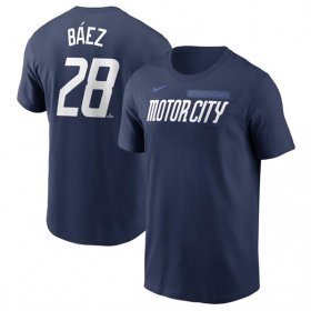 Cheap Men\'s Detroit Tigers #28 Javier Baez Navy 2024 City Connect Fuse Name & Number T-Shirt