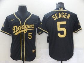 Wholesale Cheap Men\'s Los Angeles Dodgers #5 Corey Seager Black Gold Stitched MLB Cool Base Nike Jersey