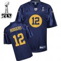 Wholesale Cheap Packers #12 Aaron Rodgers Blue Bowl Super Bowl XLV Embroidered NFL Jersey