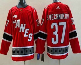 Cheap Men\'s Carolina Hurricanes #37 Andrei Svechnikov Red 2022 Reverse Retro Authentic Jersey