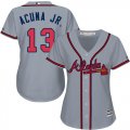 Wholesale Cheap Braves #13 Ronald Acuna Jr. Grey Road Women's Stitched MLB Jersey