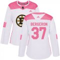 Wholesale Cheap Adidas Bruins #37 Patrice Bergeron White/Pink Authentic Fashion Women's Stitched NHL Jersey