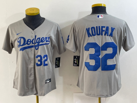 Cheap Women\'s Los Angeles Dodgers #32 Sandy Koufax Number Grey Cool Base Stitched Jerseys