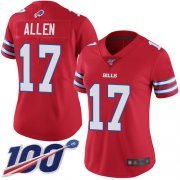 Wholesale Cheap Nike Bills #17 Josh Allen Red Women's Stitched NFL Limited Rush 100th Season Jersey