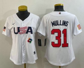 Cheap Women\'s USA Baseball #31 Cedric Mullins 2023 White World Classic Stitched Jerseys