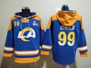 Wholesale Cheap Men's Los Angeles Rams #99 Aaron Donald 2022 Royal Super Bowl LVI Champions Pullover Hoodie