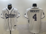 Men's Dallas Cowboys #4 Dak Prescott White With 1960 Patch Cool Base Stitched Baseball Jersey