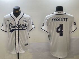 Men\'s Dallas Cowboys #4 Dak Prescott White With 1960 Patch Cool Base Stitched Baseball Jersey