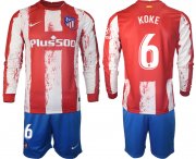 Wholesale Cheap Men 2021-2022 Club Atletico Madrid home red Long Sleeve 6 Soccer Jersey