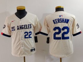 Cheap Youth Los Angeles Dodgers #22 Clayton Kershaw Number Cream 2024 City Connect Limited Stitched Jerseys