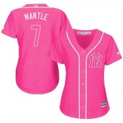 Wholesale Cheap Yankees #7 Mickey Mantle Pink Fashion Women's Stitched MLB Jersey