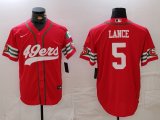 Men's San Francisco 49ers #5 Trey Lance Red Mexico Cool Base Stitched Baseball Jersey