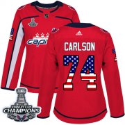 Wholesale Cheap Adidas Capitals #74 John Carlson Red Home Authentic USA Flag Stanley Cup Final Champions Women's Stitched NHL Jersey