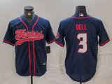 Cheap Men's Houston Texans #3 Tank Dell Navy With Patch Cool Base Stitched Baseball Jersey