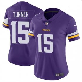 Cheap Women\'s Minnesota Vikings #15 Dallas Turner Purple 2024 Draft Vapor Football Stitched Jersey