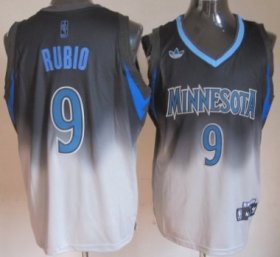 Wholesale Cheap Minnesota Timberwolves #9 Ricky Rubio Black/Gray Fadeaway Fashion Jersey