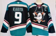 Cheap Men's Anaheim Ducks #9 Paul Kariya Black Teal 2024-25 Stitched Jersey