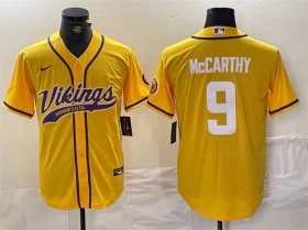 Cheap Men\'s Minnesota Vikings #9 J.J. McCarthy Yellow Cool Base Stitched Baseball Jersey