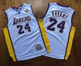 Wholesale Cheap Men\'s Los Angeles Lakers #24 Kobe Bryant White Finals Patch 2008-09 Hardwood Classics Soul AU Throwback Jersey