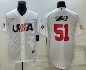 Cheap Men\'s USA Baseball #51 Brady Singer 2023 White World Baseball Classic Stitched Jerseys