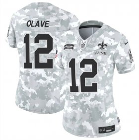 Cheap Women\'s New Orleans Saints #12 Chris Olave 2024 F.U.S.E Arctic Camo Salute To Service Limited Stitched Football Jersey(Run Small)