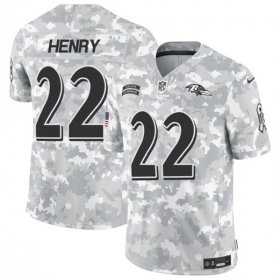 Cheap Men\'s Baltimore Ravens #22 Derrick Henry 2024 F.U.S.E. Arctic Camo Salute to Service Limited Football Stitched Jersey