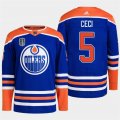 Cheap Men's Edmonton Oilers #5 Cody Ceci Royal 2024 Stanley Cup Final Patch Stitched Jersey