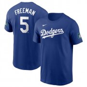 Cheap Men's Los Angeles Dodgers #5 Freddie Freeman Royal 2024 World Tour Seoul Series Name & Number T-Shirt