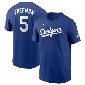 Cheap Men\'s Los Angeles Dodgers #5 Freddie Freeman Royal 2024 World Tour Seoul Series Name & Number T-Shirt