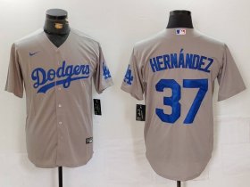 Men\'s Los Angeles Dodgers #37 Teoscar Hernandez Grey Cool Base Stitched Jersey