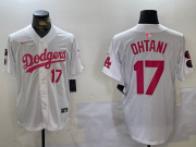 Cheap Men's Los Angeles Dodgers #17 Shohei Ohtani Number White Pink Limited Cool Base Stitched Jerseys