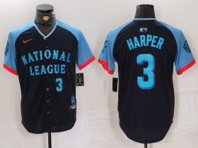 Men\'s Philadelphia Phillies #3 Bryce Harper Number Navy 2024 All Star Limited Stitched Jersey